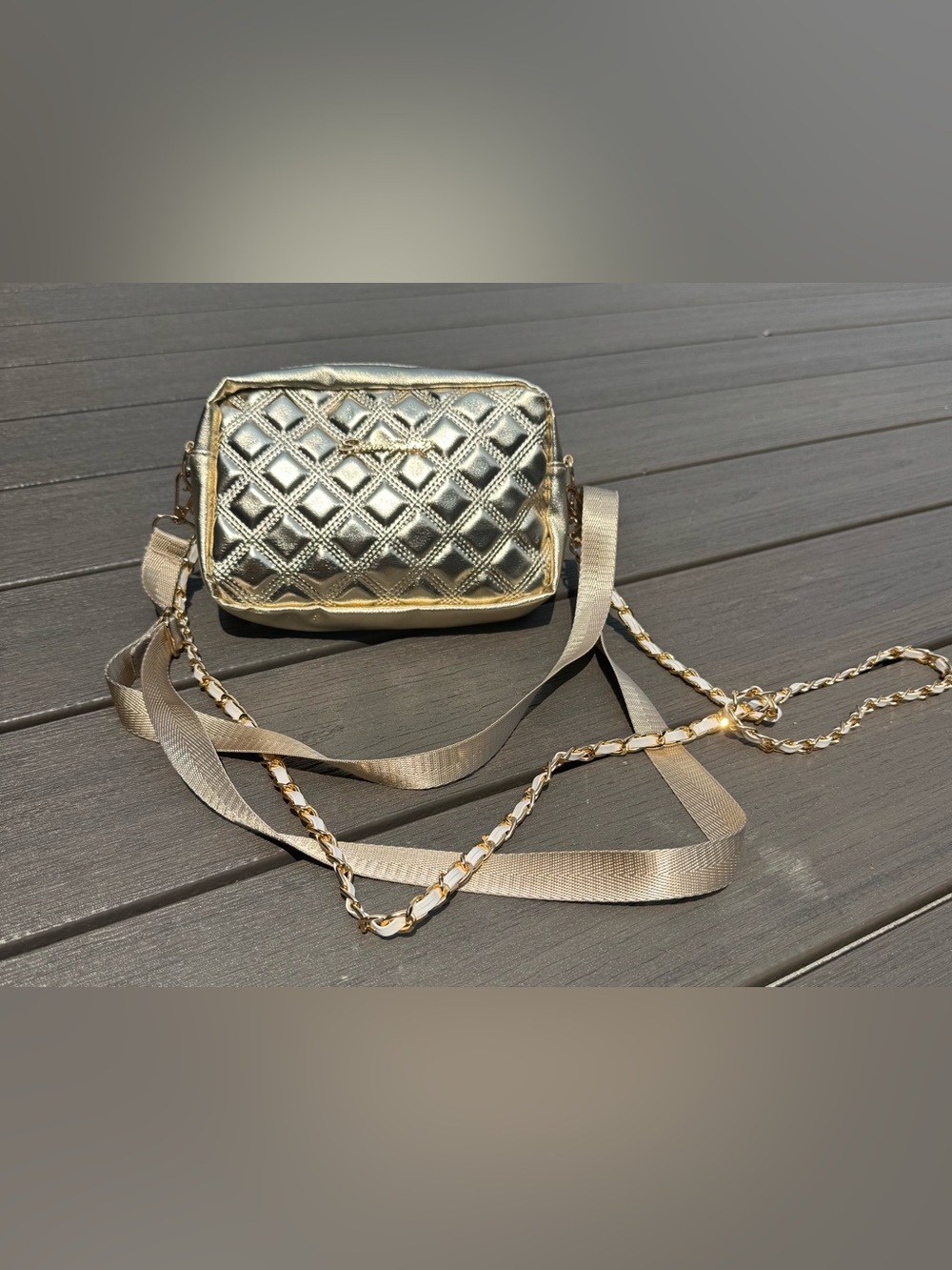Metallic Quilted Crossbody Bag - Gold with 2 straps NWOT